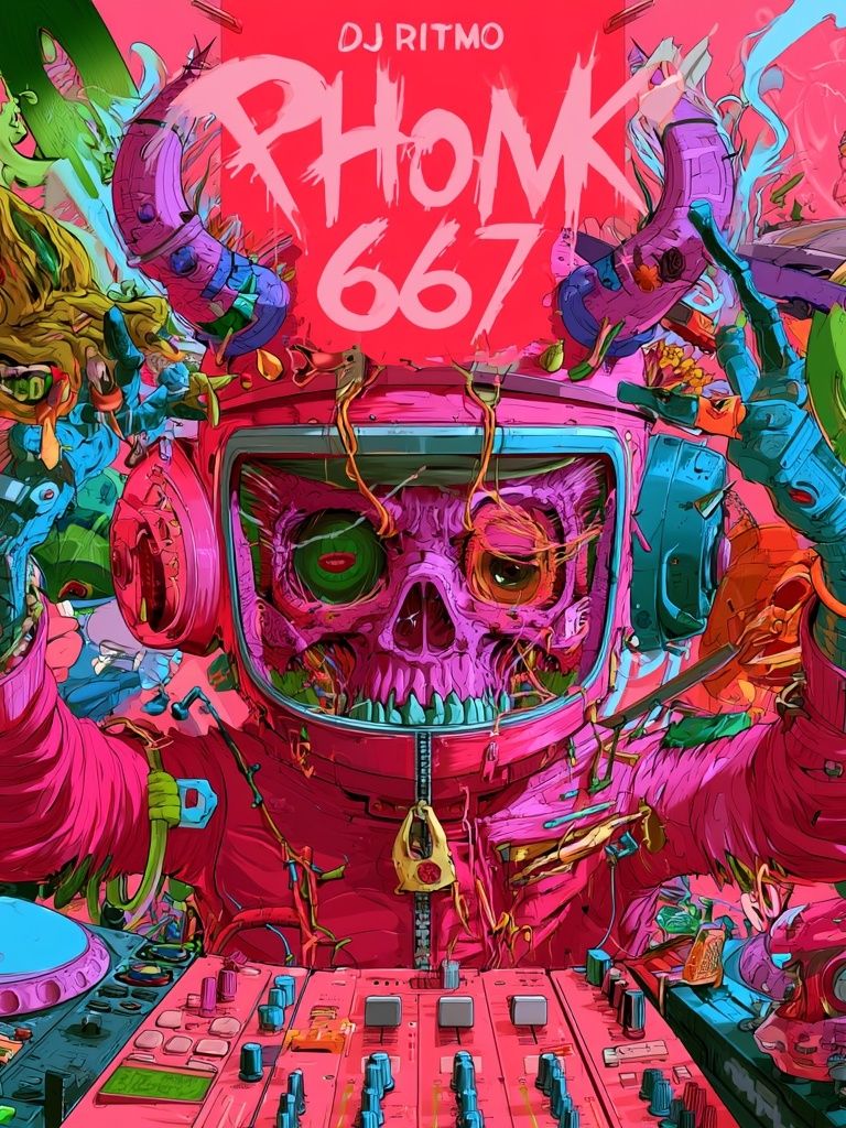 Phonk 667 Skull DJ Poster. poster — illustration art