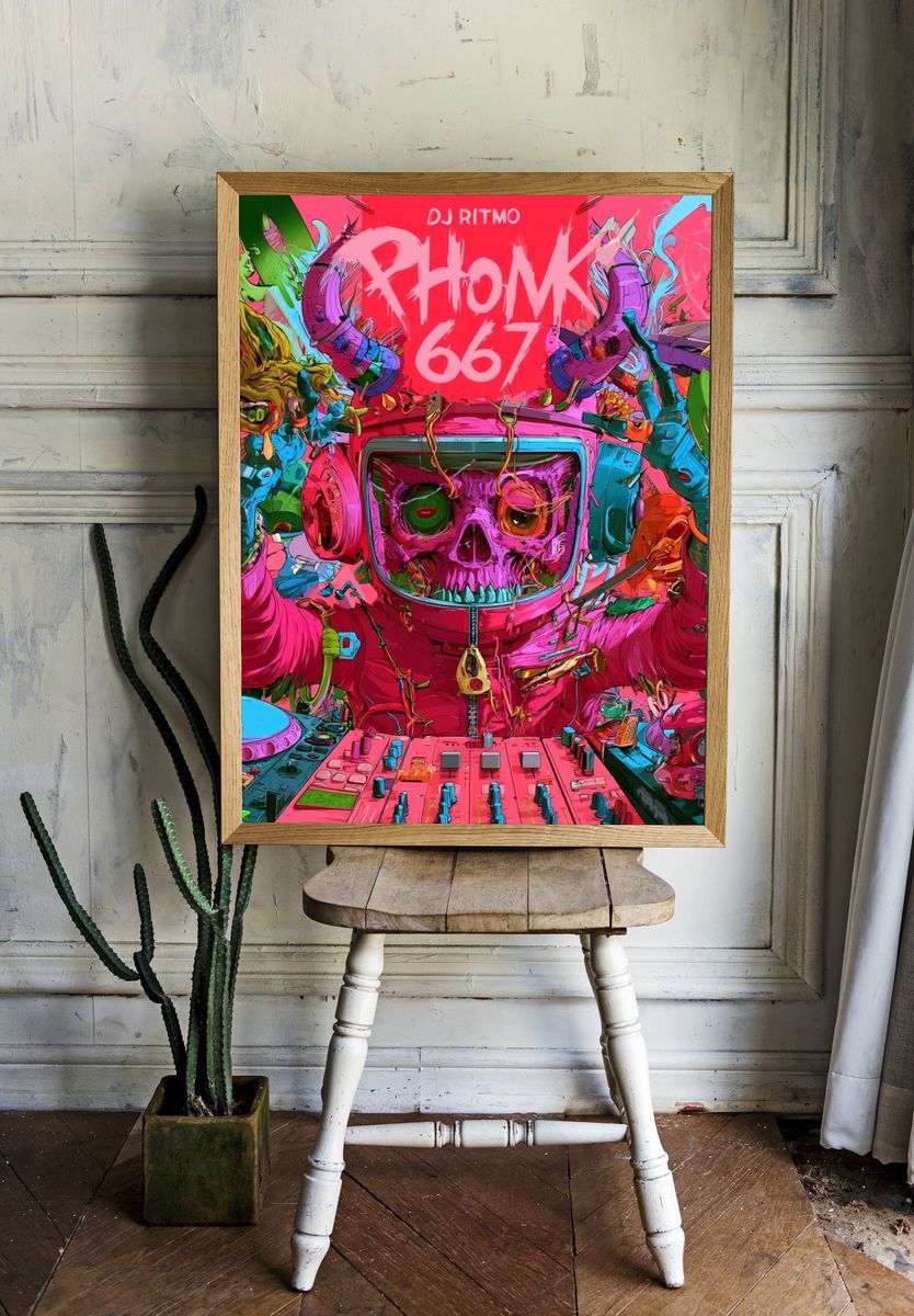 Phonk 667 Skull DJ Poster. — room view 1