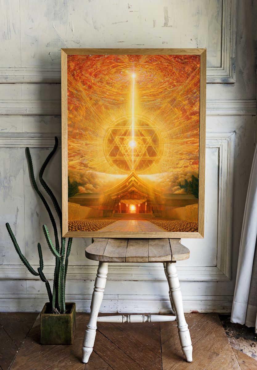 Golden Sacred Temple Light Print. room preview