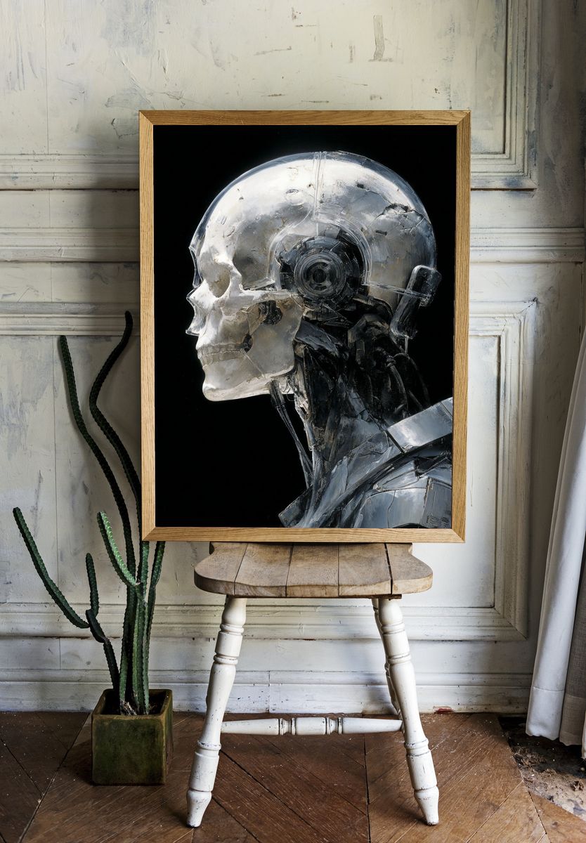 Cybernetic Skull Portrait Print. room preview