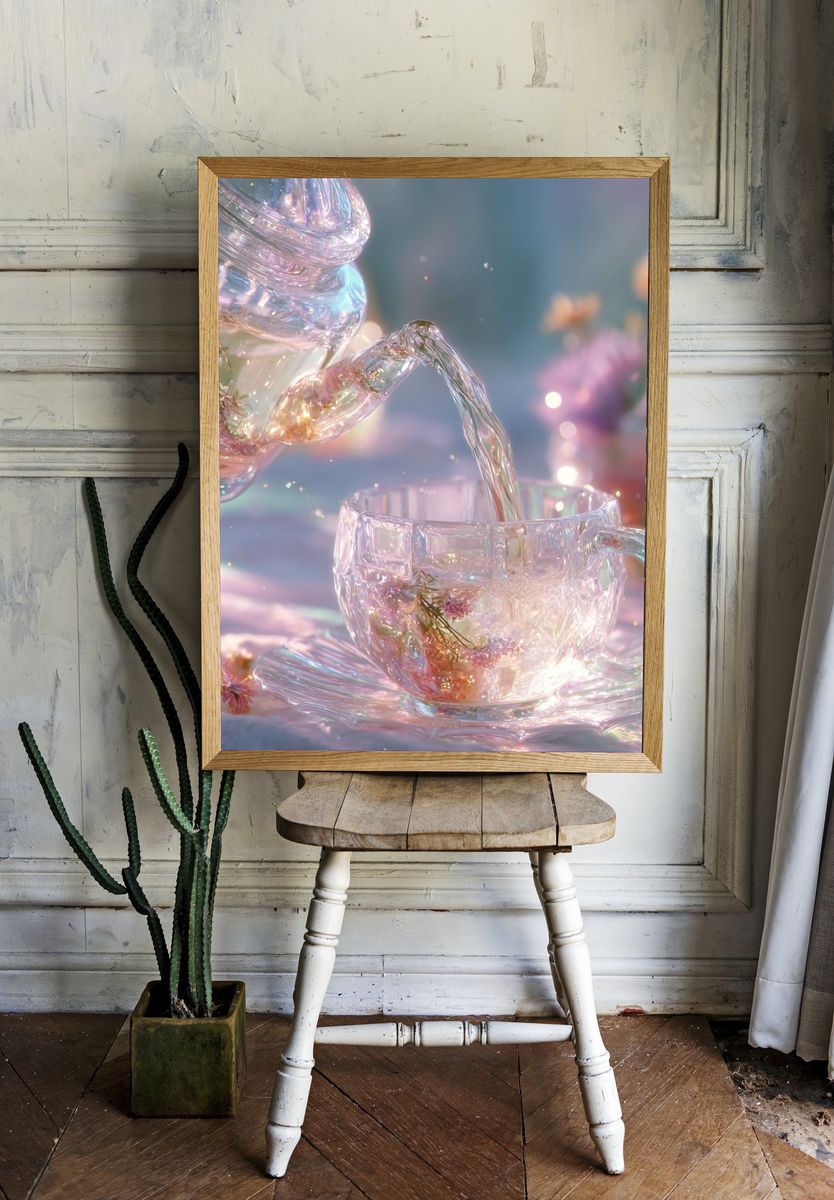 Pastel Glass Teacup Still Life Print room preview