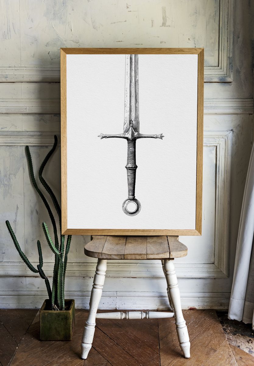 Medieval Sword Ink Poster. room preview