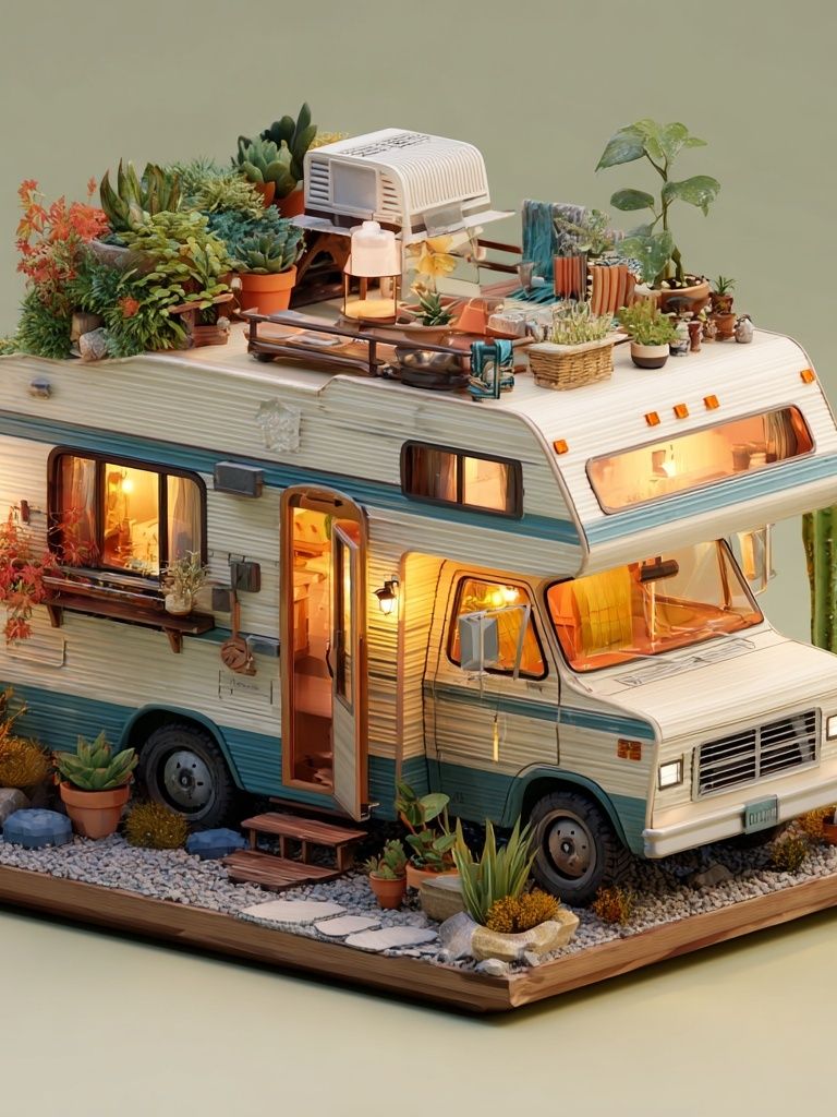 Desert Camper Oasis Illustration Poster. poster detail