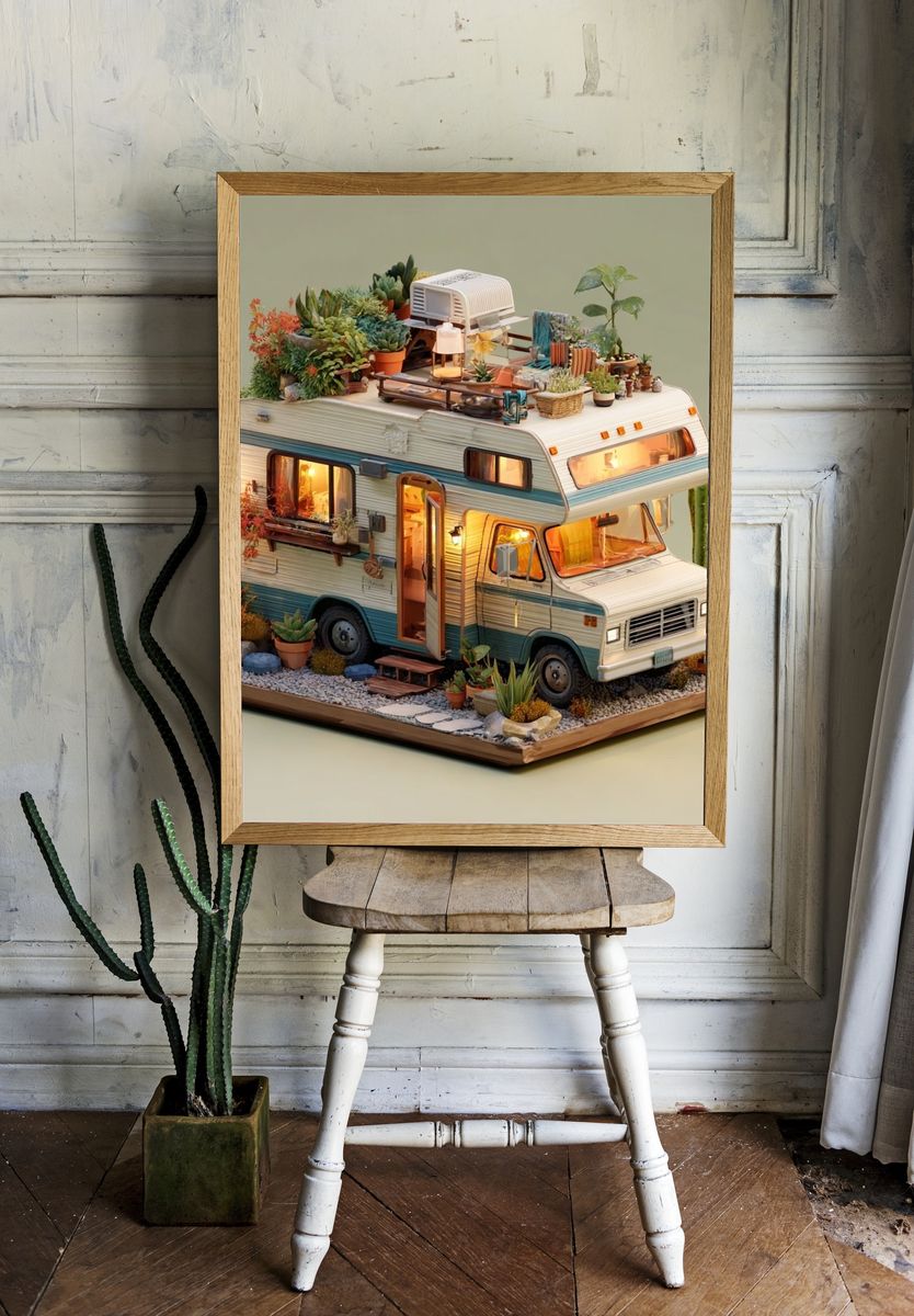 Desert Camper Oasis Illustration Poster room preview