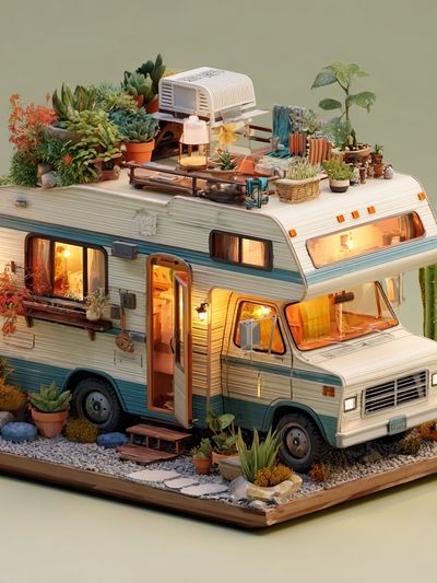 Desert Camper Oasis Illustration Poster. poster print