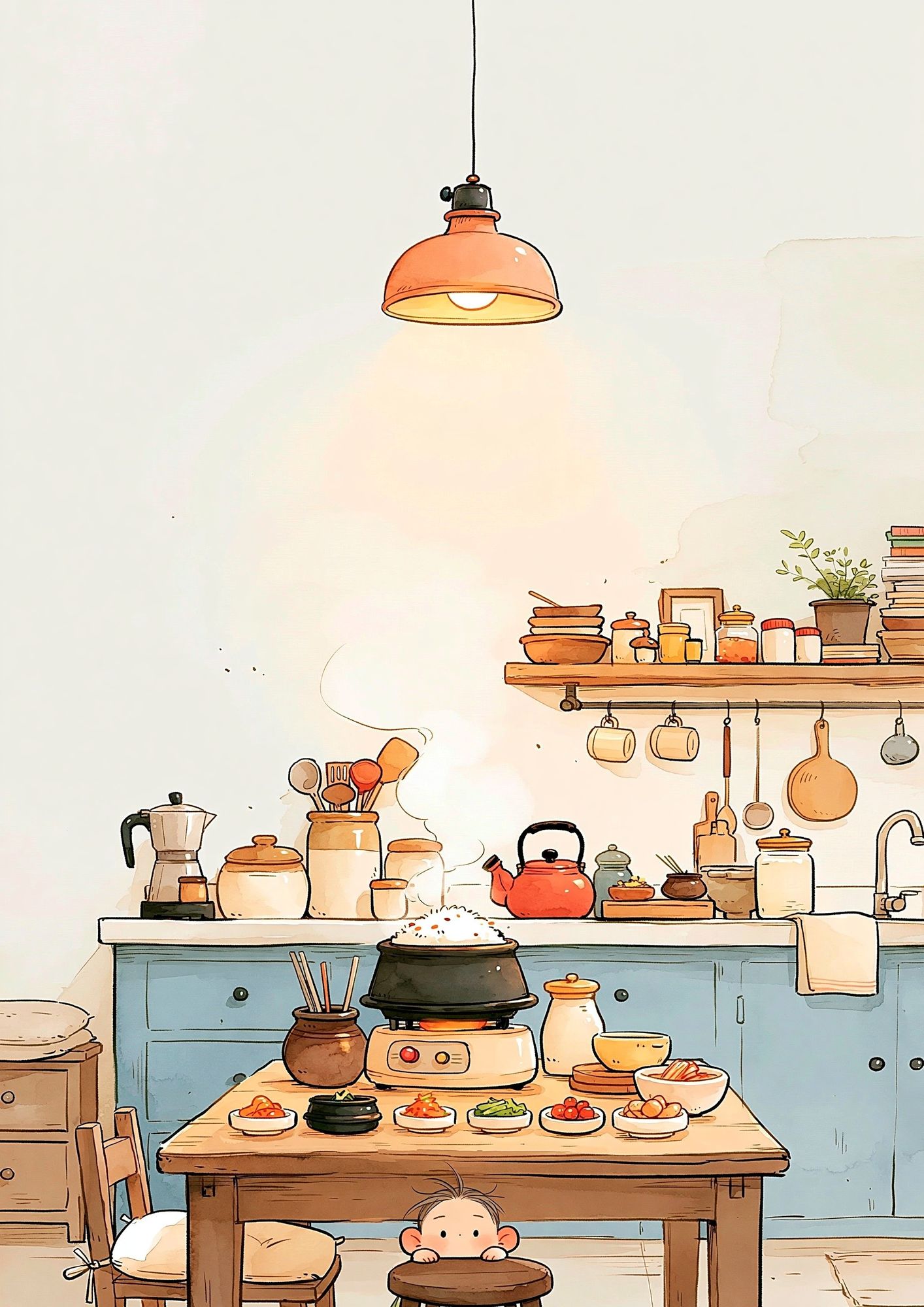 Cozy Kitchen Scene Illustration Poster. poster — illustration art