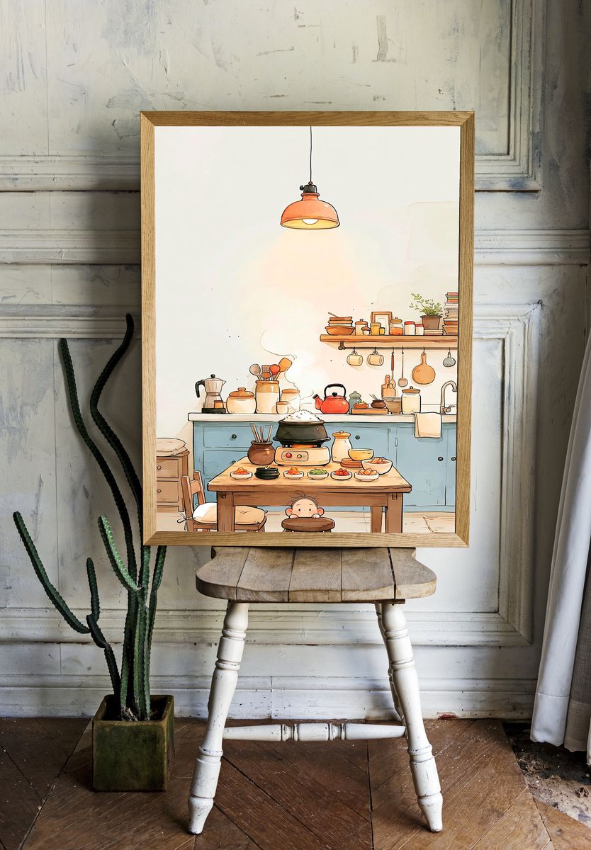 Cozy Kitchen Scene Illustration Poster. room preview