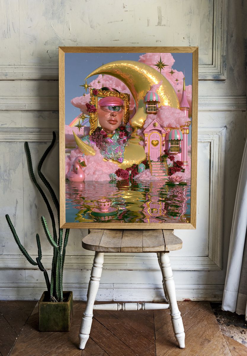 Dreamy Pink Fantasy Illustration Poster. — room view 1
