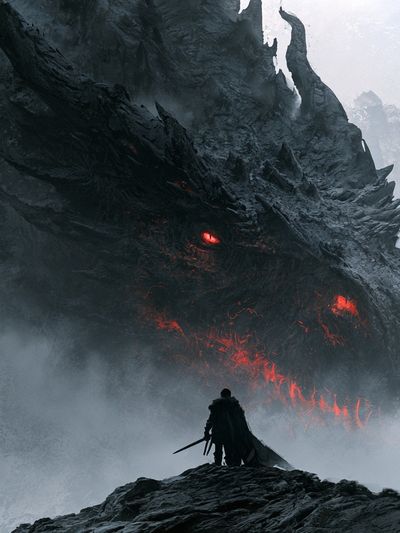 Dragon Encounter Fantasy Poster. poster