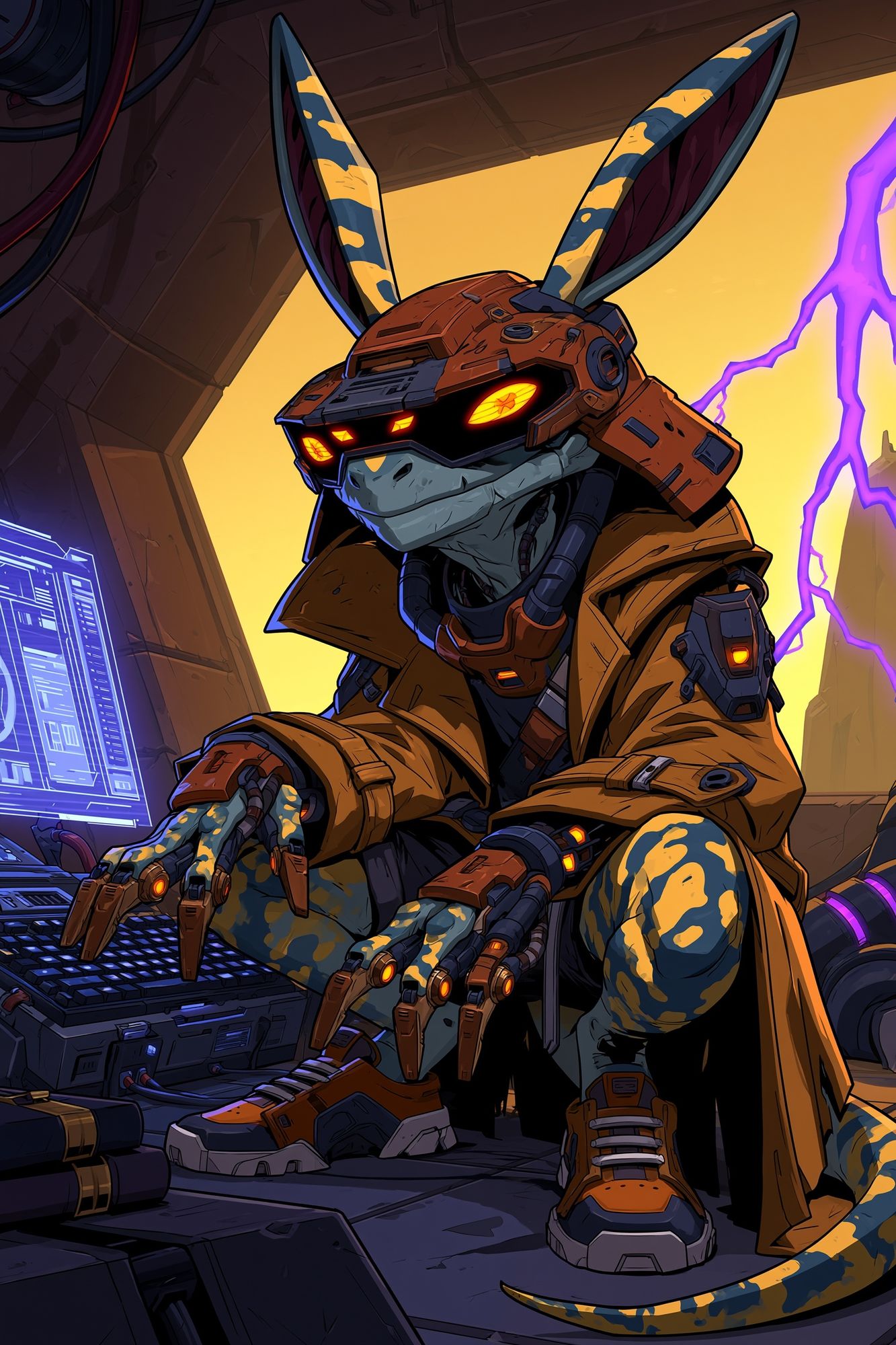 Cyberpunk Rabbit Warrior Poster. poster — illustration art