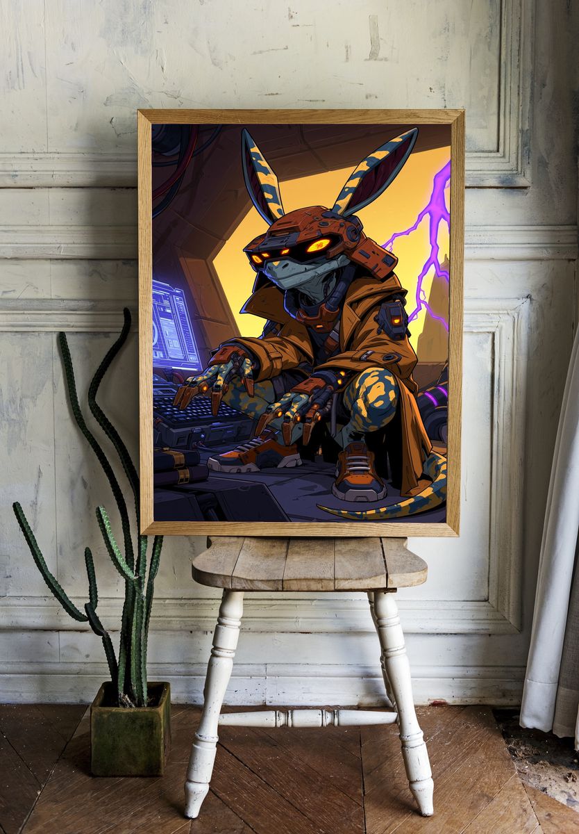 Cyberpunk Rabbit Warrior Poster. — room view 1