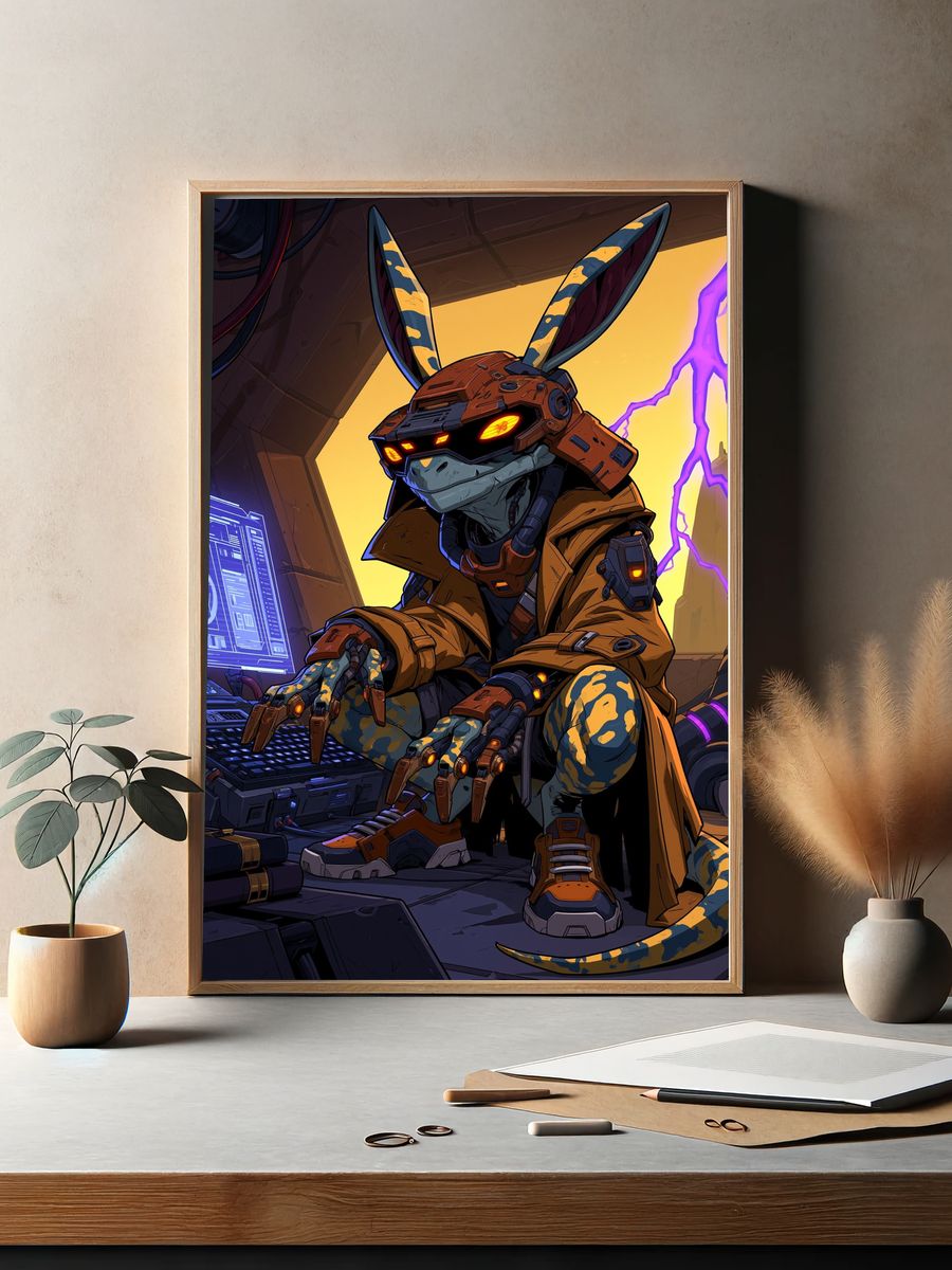Cyberpunk Rabbit Warrior Poster. — room view 2