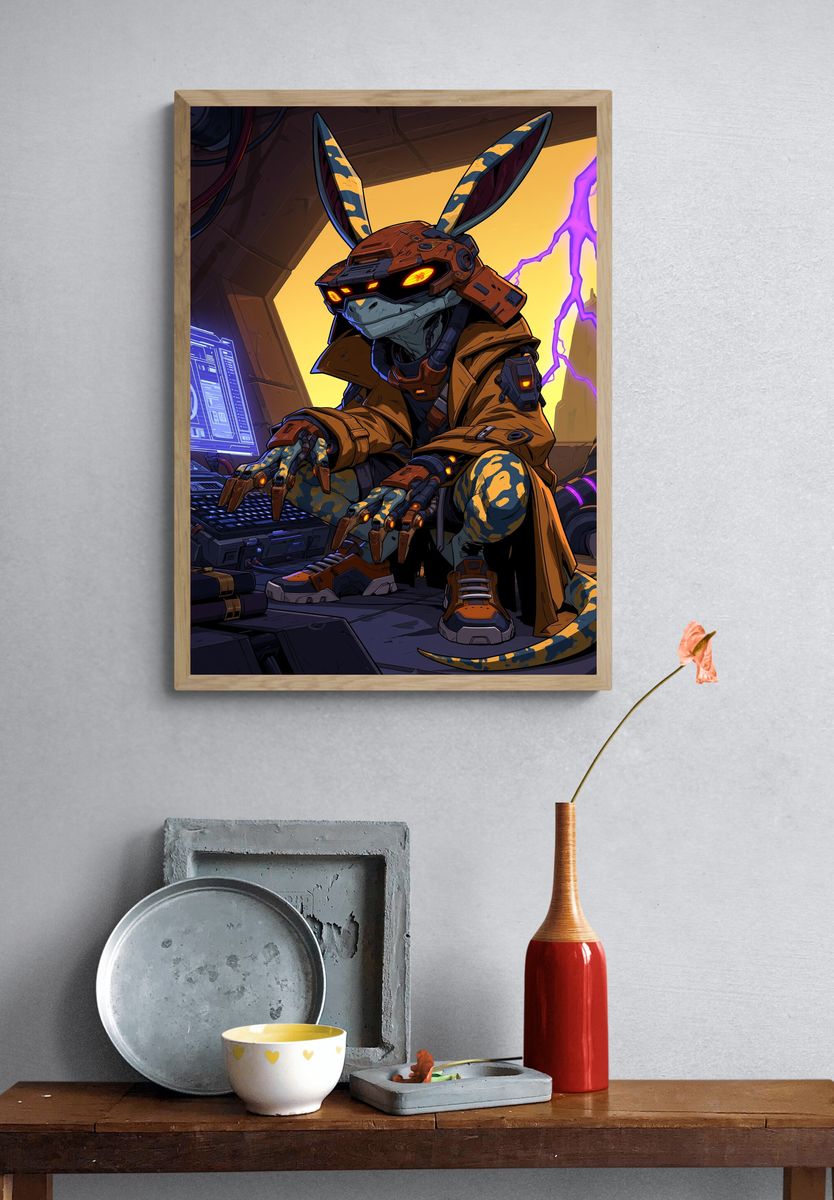Cyberpunk Rabbit Warrior Poster. — room view 3