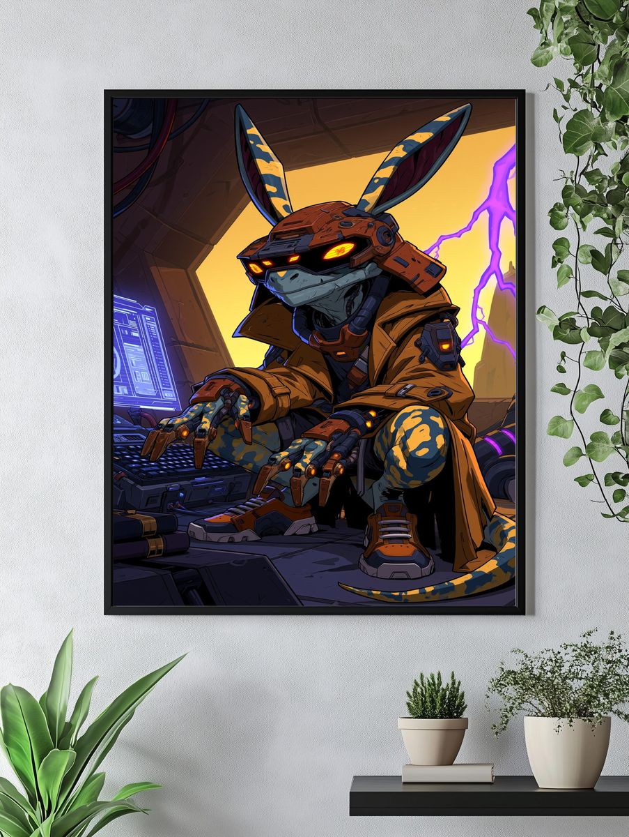 Cyberpunk Rabbit Warrior Poster. — room view 4