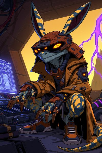 Cyberpunk Rabbit Warrior Poster.