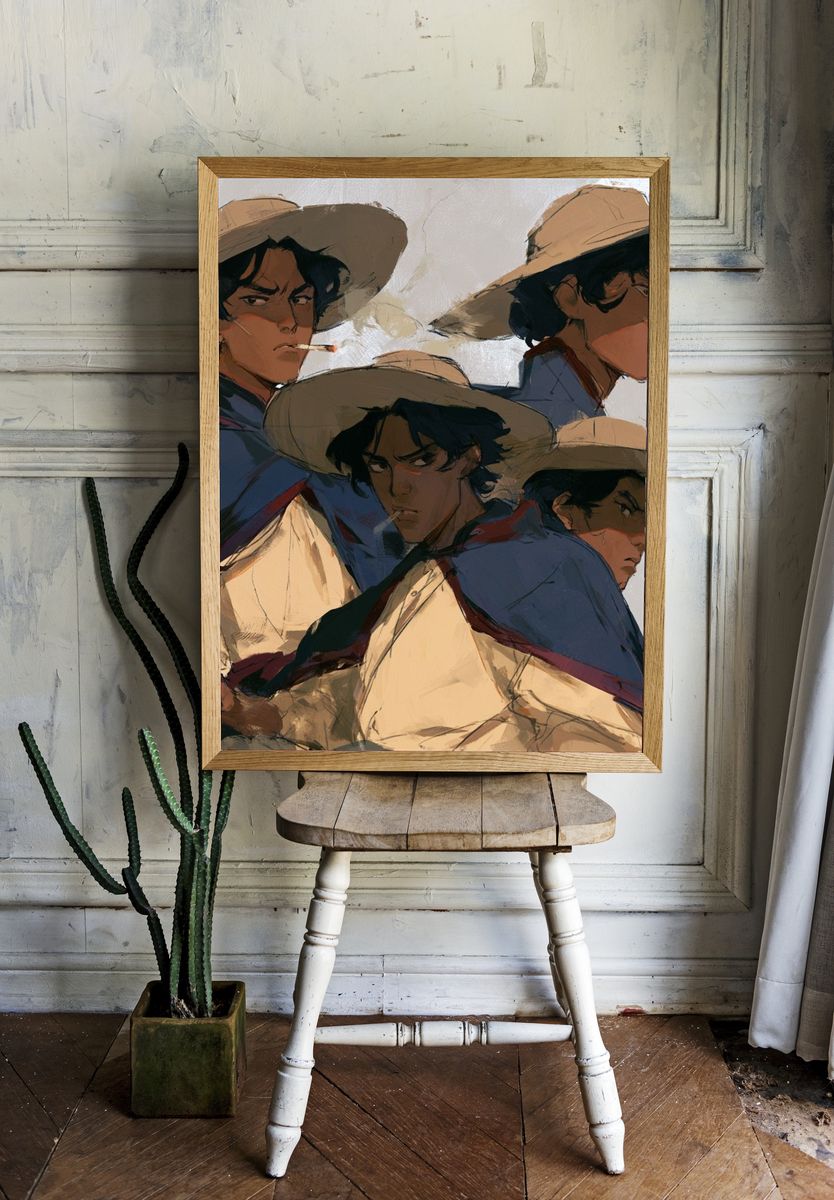 Cowboy Portrait Illustration Poster. — room view 1