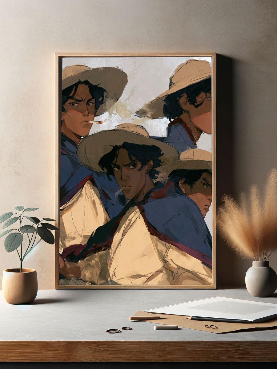 Cowboy Portrait Illustration Poster. — room view 2