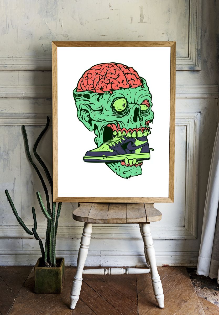 Zombie Sneaker Skull Illustration Poster. room preview
