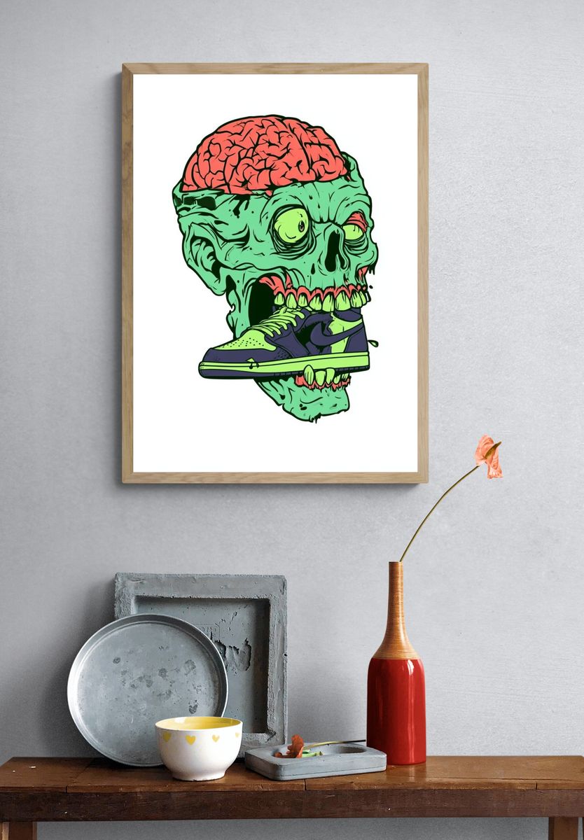 Zombie Sneaker Skull Illustration Poster. — room view 3
