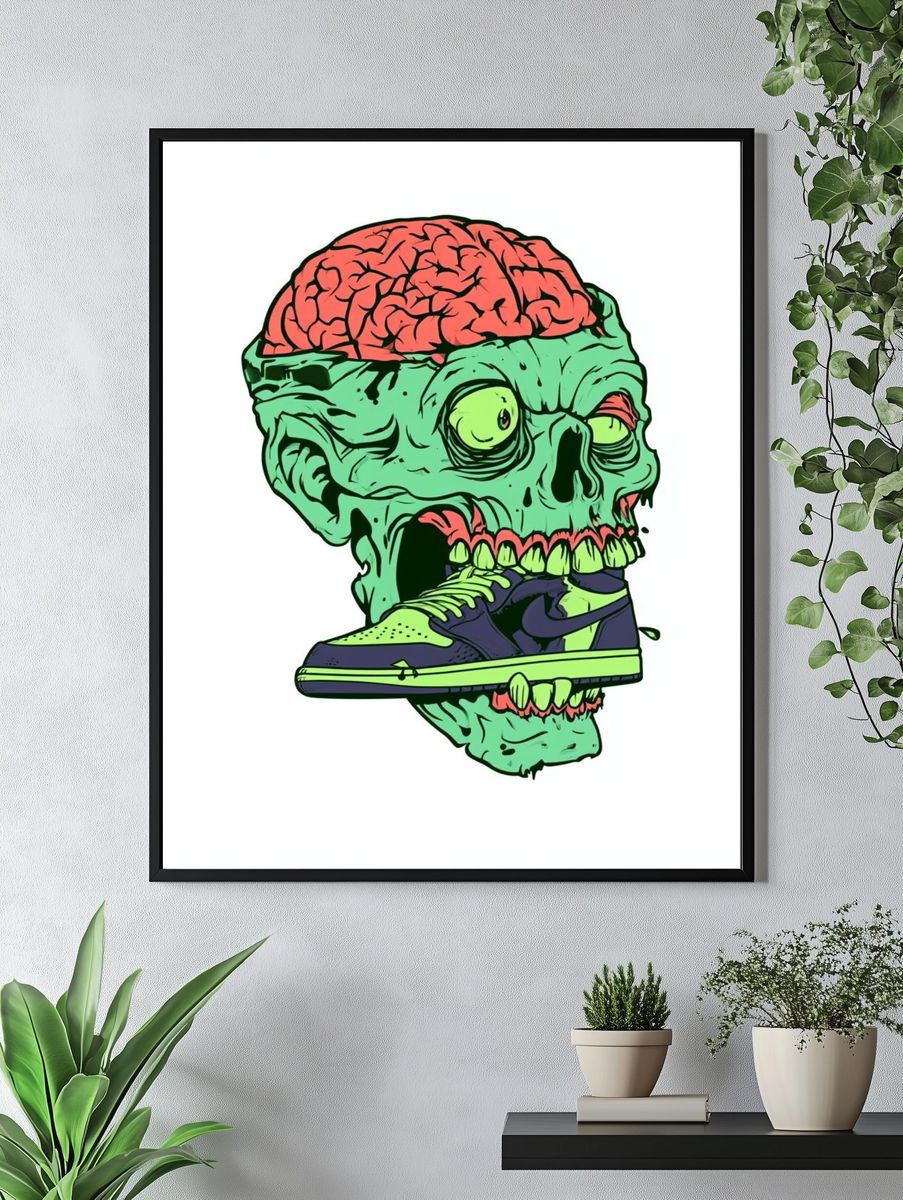 Zombie Sneaker Skull Illustration Poster. — room view 4