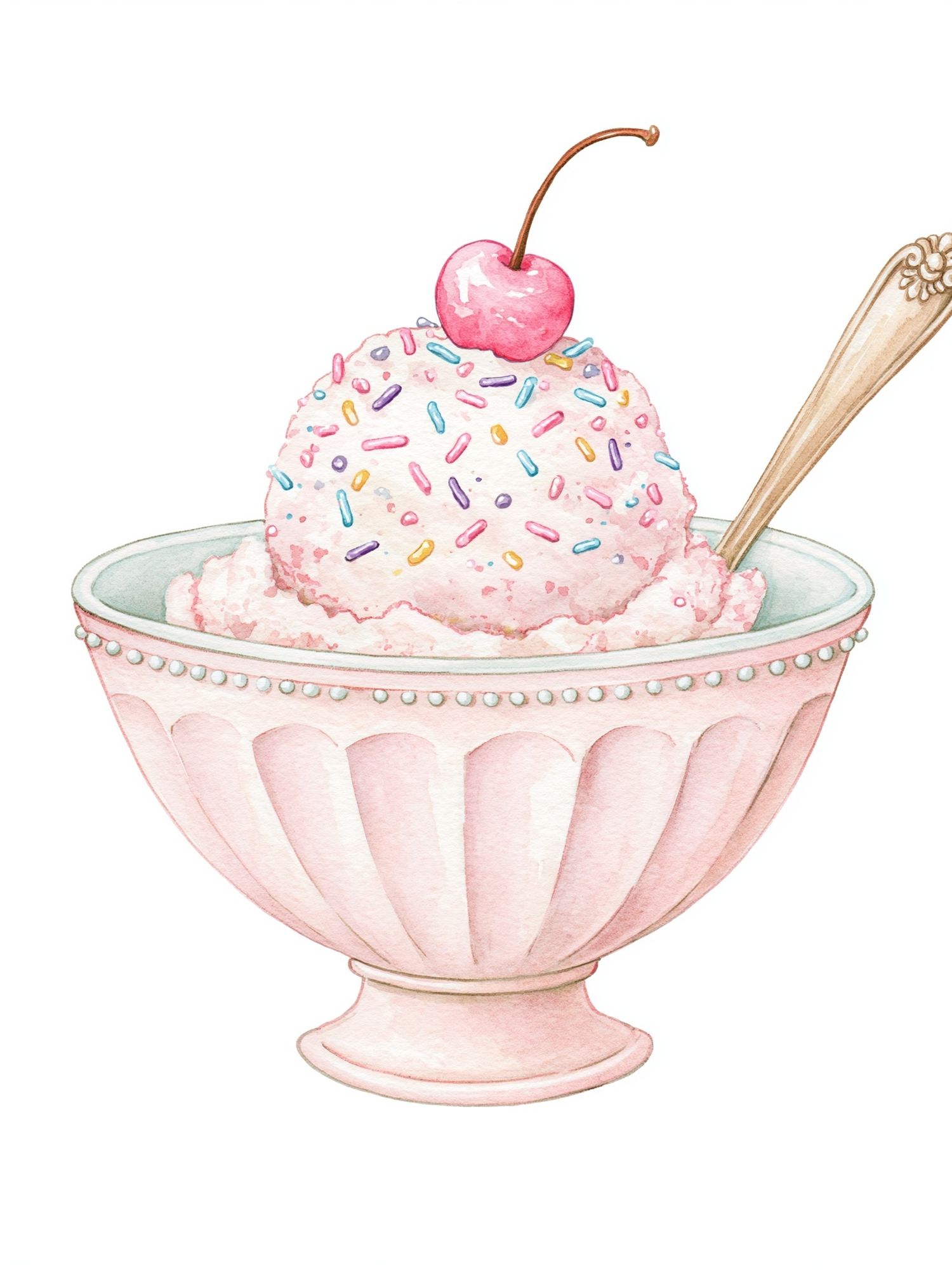 Cherry Sundae Watercolor Print. poster — illustration art