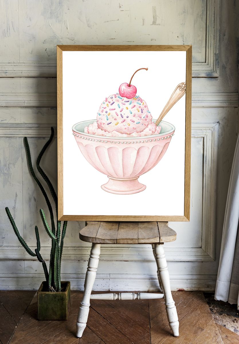 Cherry Sundae Watercolor Print. — room view 1