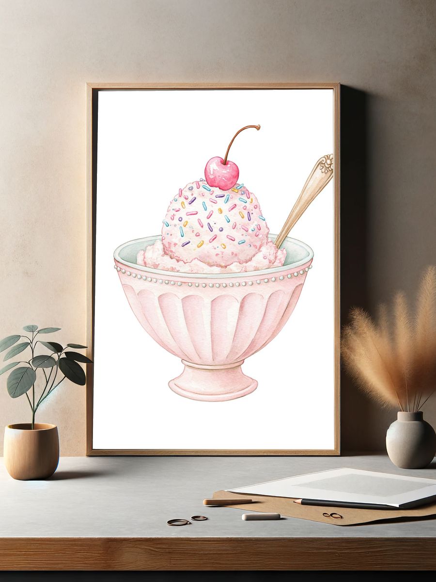 Cherry Sundae Watercolor Print. — room view 2