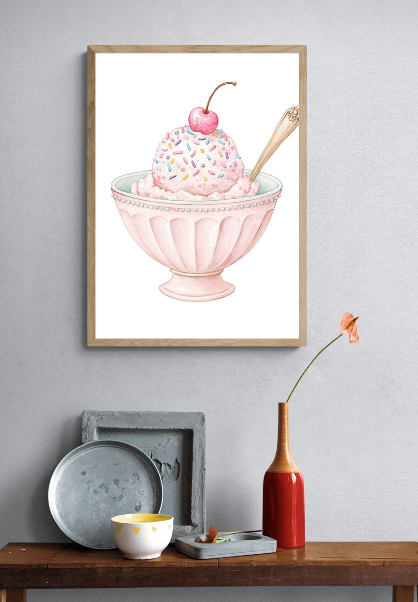 Cherry Sundae Watercolor Print. — room view 3