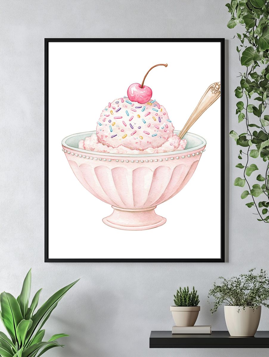 Cherry Sundae Watercolor Print. — room view 4