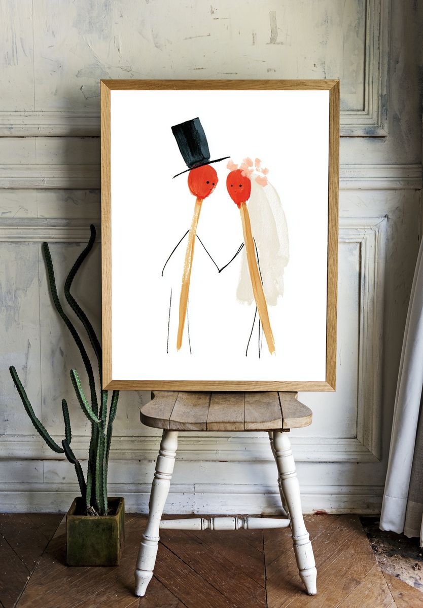 Minimalist Wedding Couple Print. — room view 1