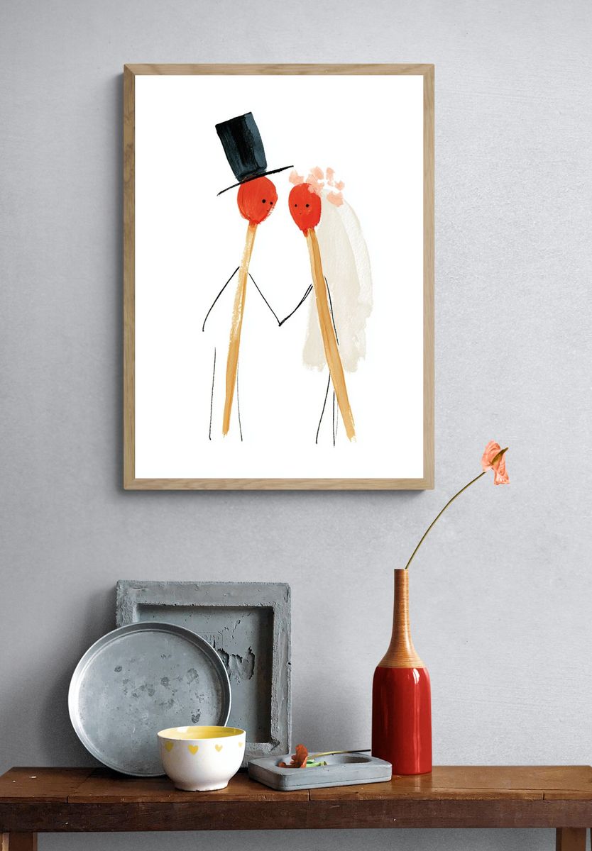 Minimalist Wedding Couple Print. — room view 3