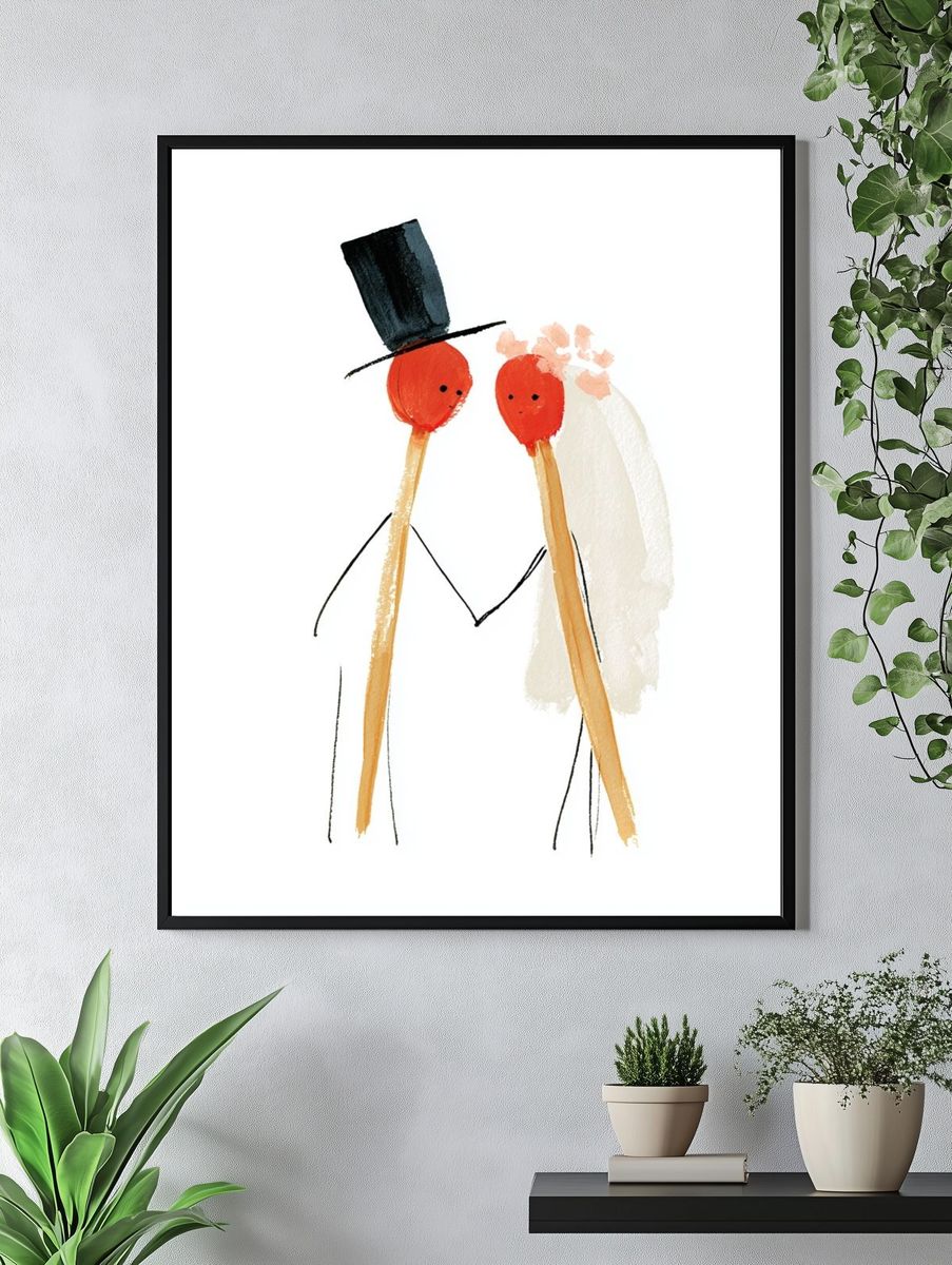 Minimalist Wedding Couple Print. — room view 4