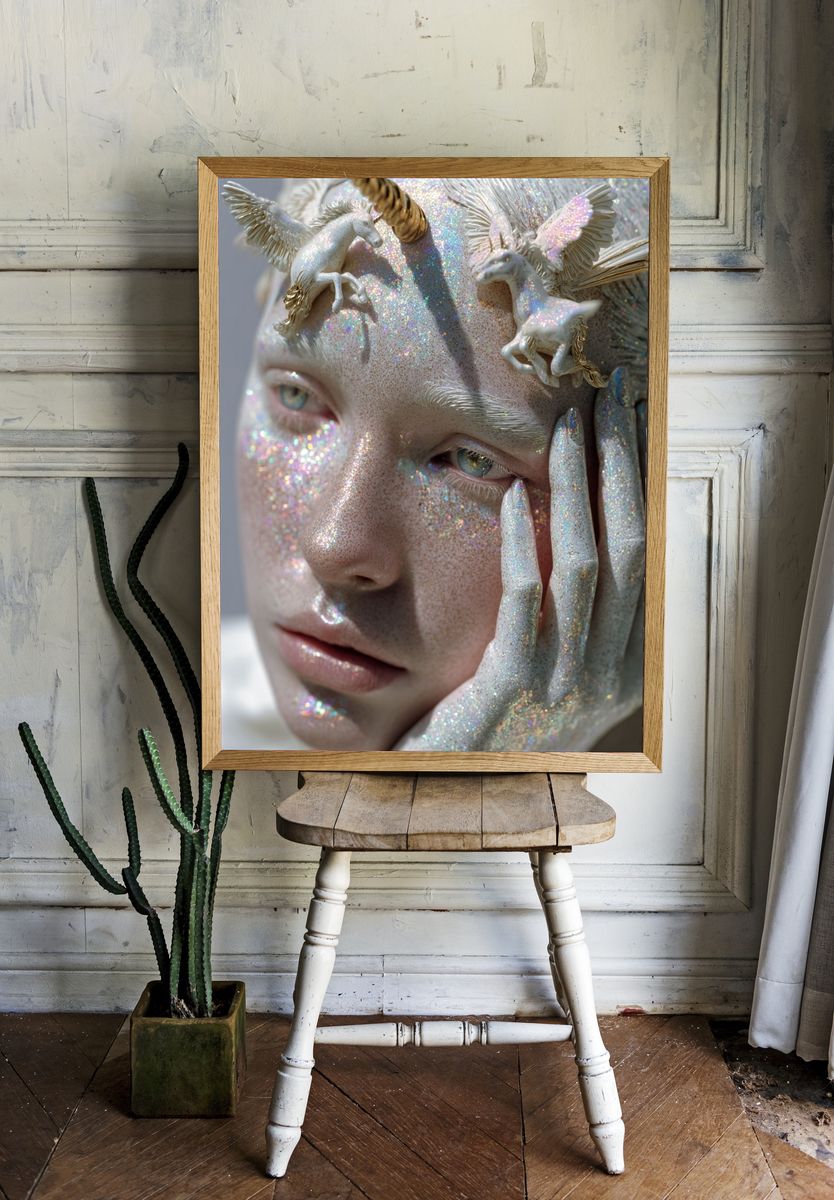 Iridescent Unicorn Portrait Print. — room view 1