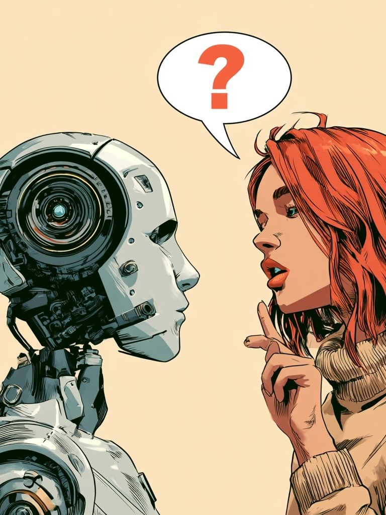 Robot and Woman Conversation Poster. poster — illustration art