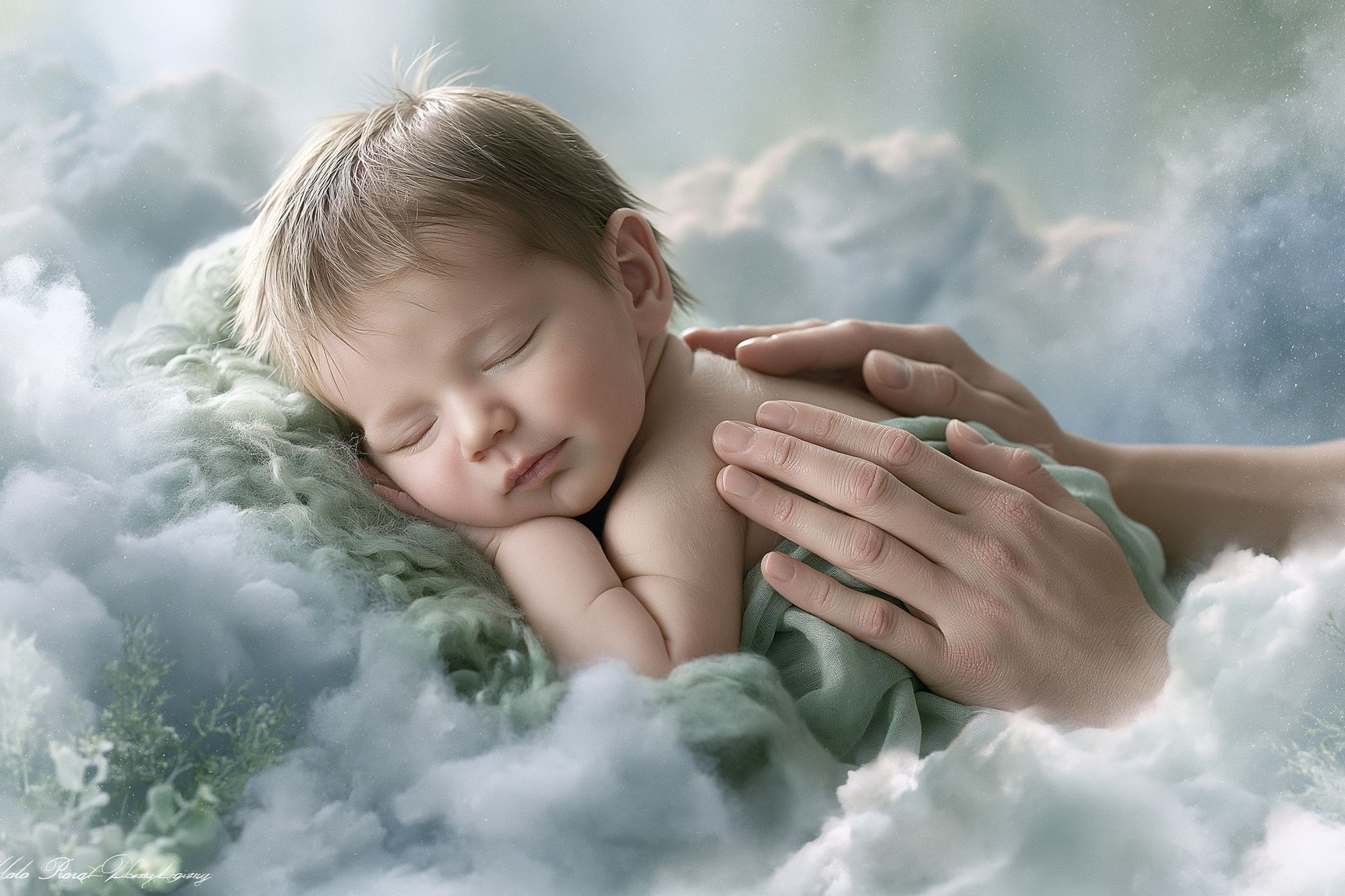 Sleeping Baby in Clouds Illustration Poster. poster detail