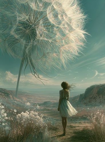Dreamlike Girl and Dandelion Poster. poster detail