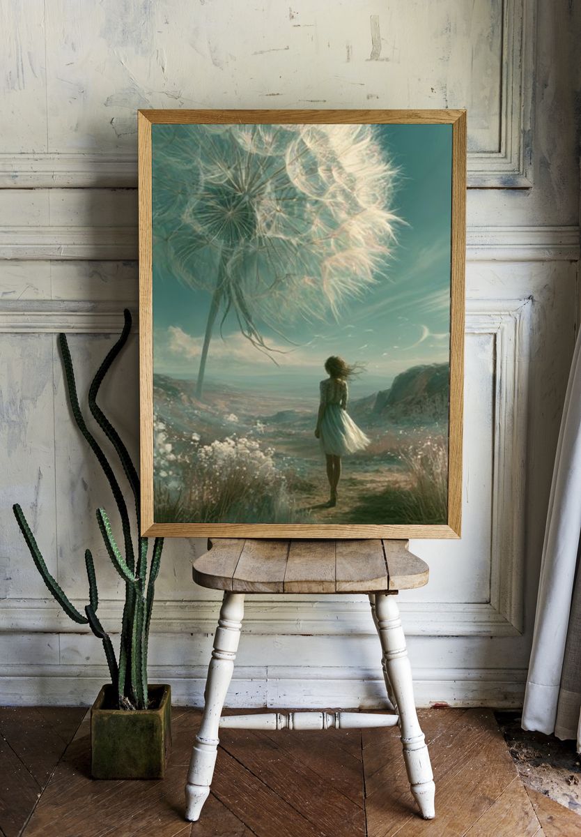 Dreamlike Girl and Dandelion Poster. room preview