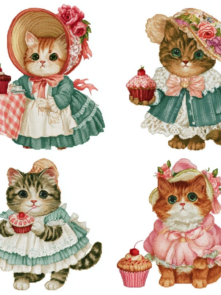 Victorian Cats Tea Party Illustration Poster. poster detail