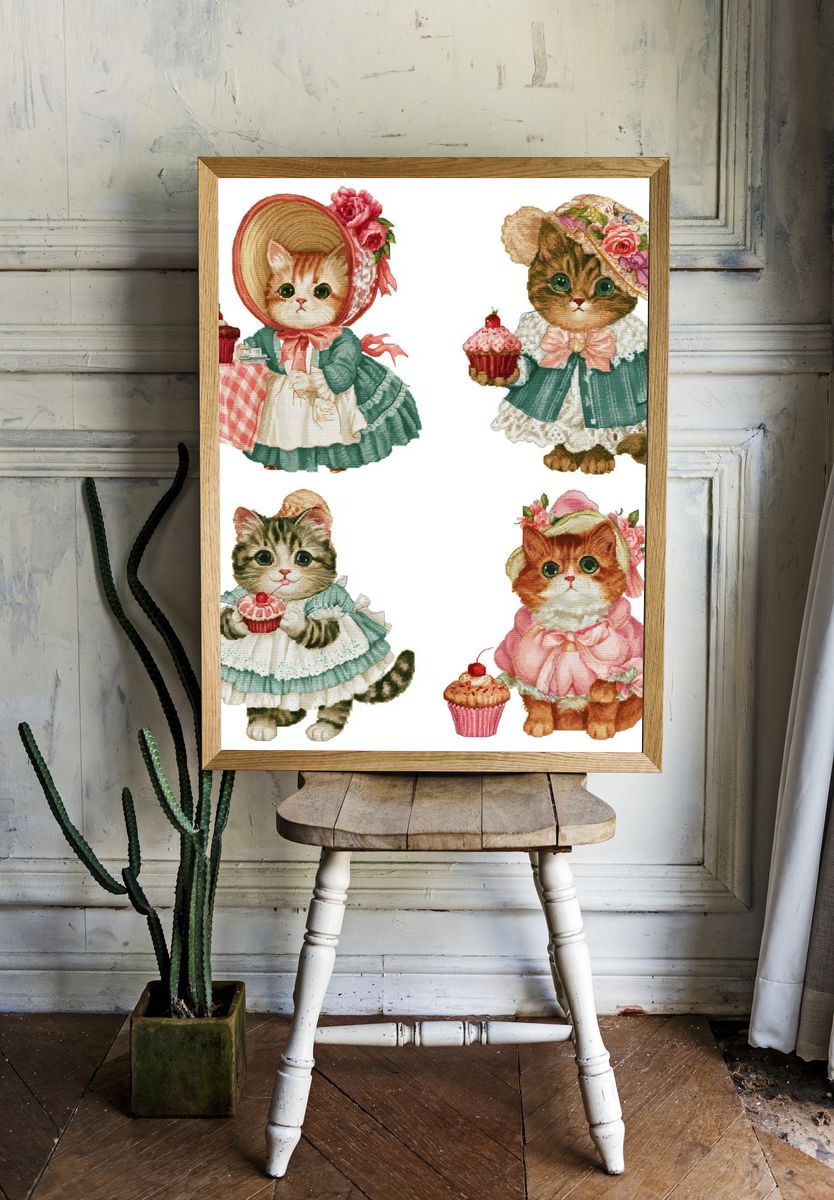 Victorian Cats Tea Party Illustration Poster. — room view 1