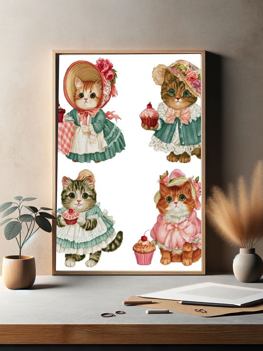 Victorian Cats Tea Party Illustration Poster. — room view 2