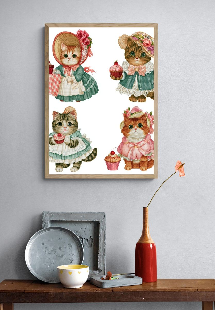 Victorian Cats Tea Party Illustration Poster. — room view 3