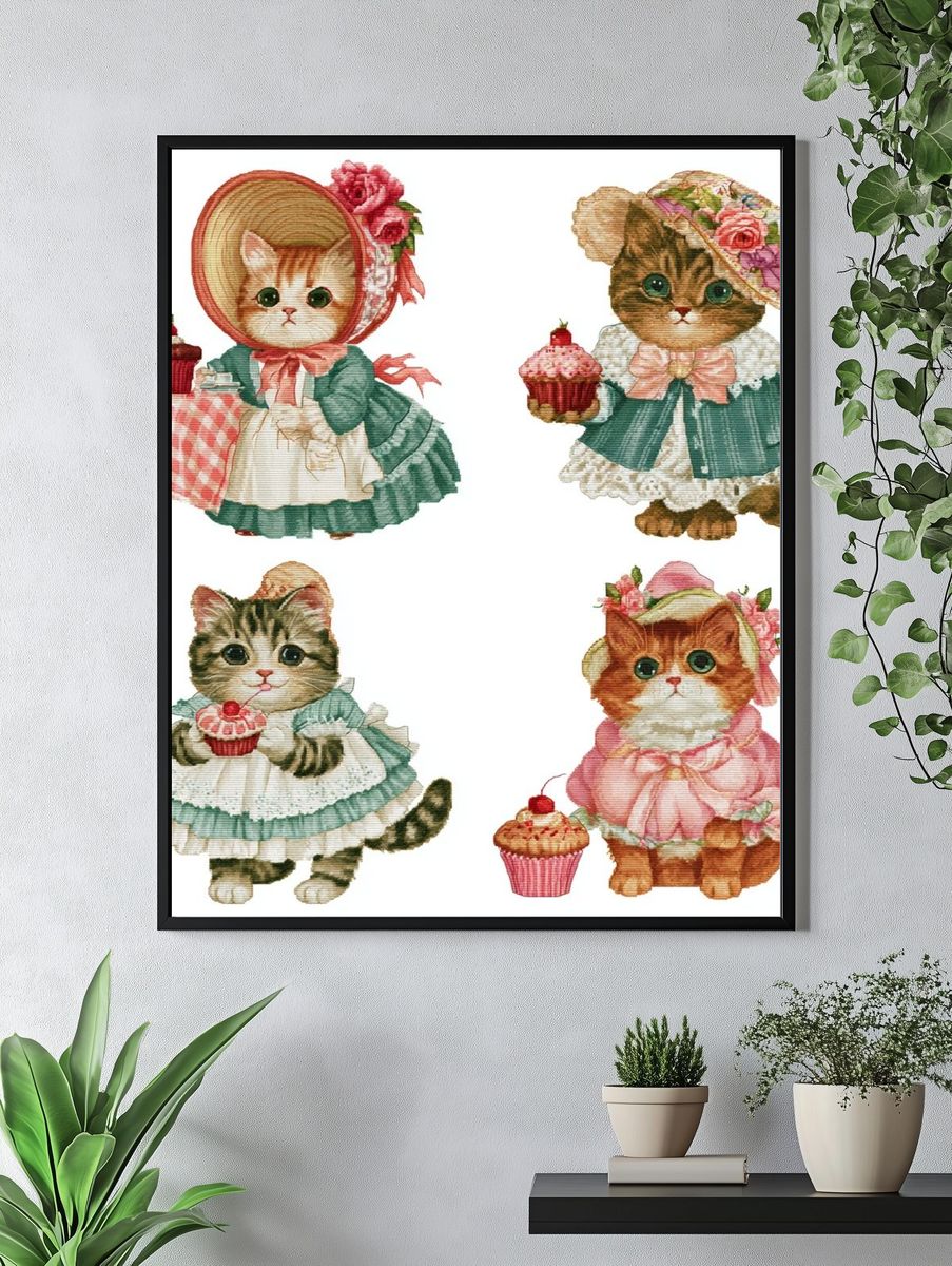 Victorian Cats Tea Party Illustration Poster. — room view 4