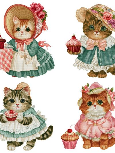 Victorian Cats Tea Party Illustration Poster. poster