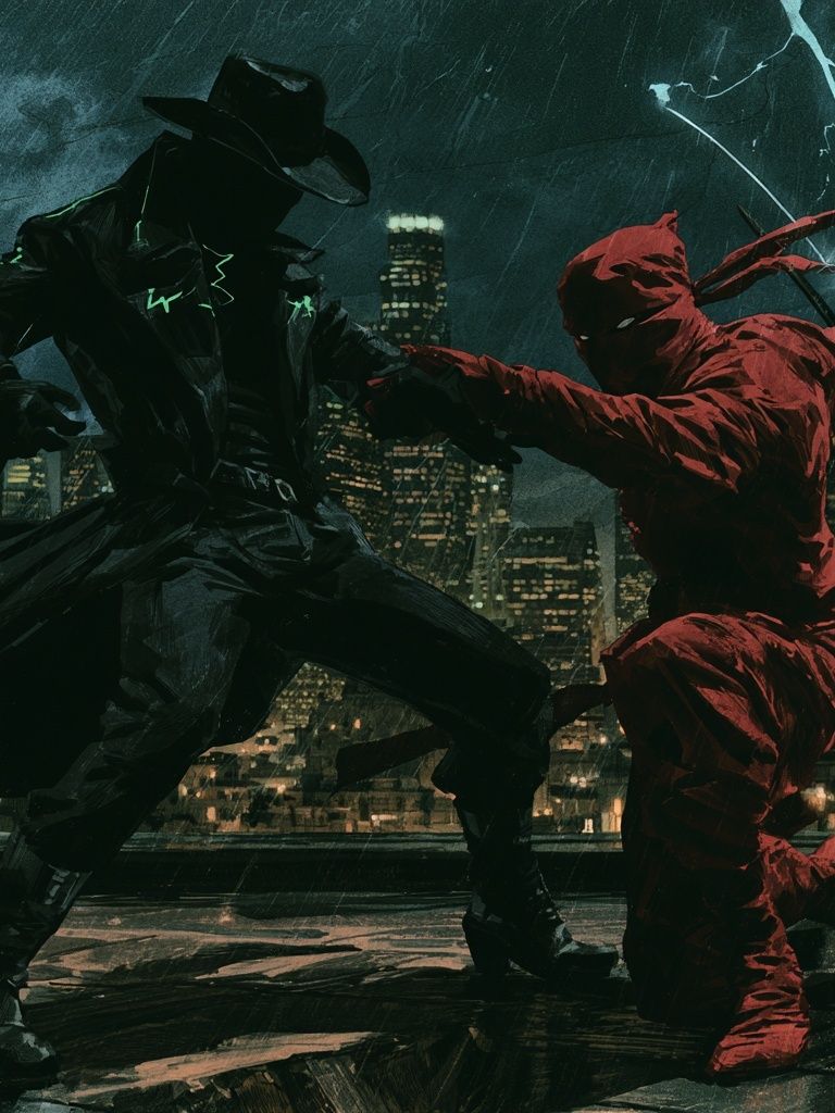 Masked Duel at Night — Illustration Print. poster detail