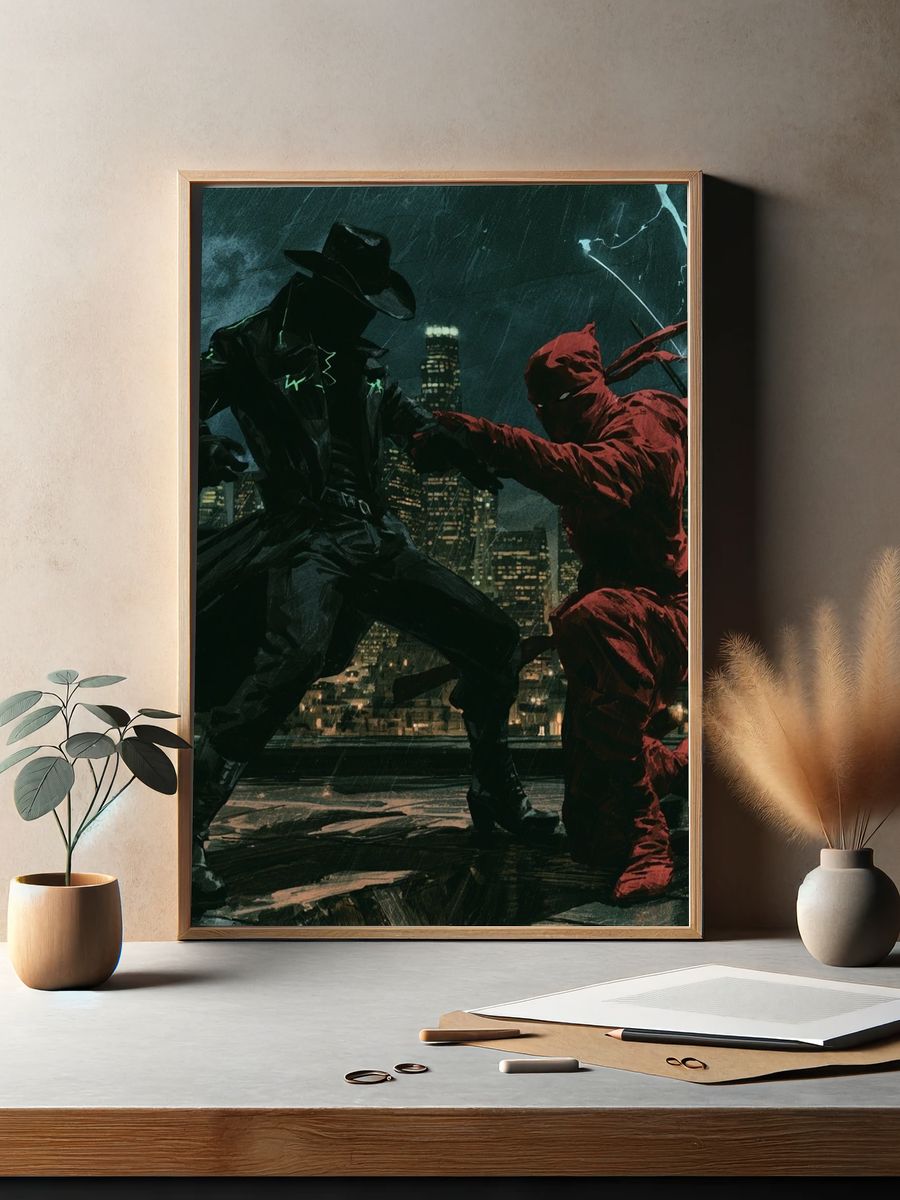 Masked Duel at Night — Illustration Print. — room view 2