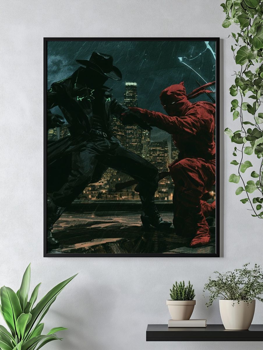 Masked Duel at Night — Illustration Print. — room view 4