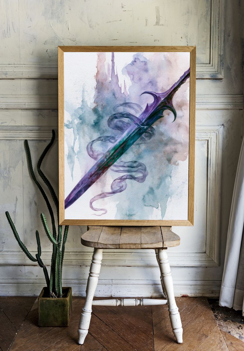 Enchanted Sword Watercolor Poster. room preview