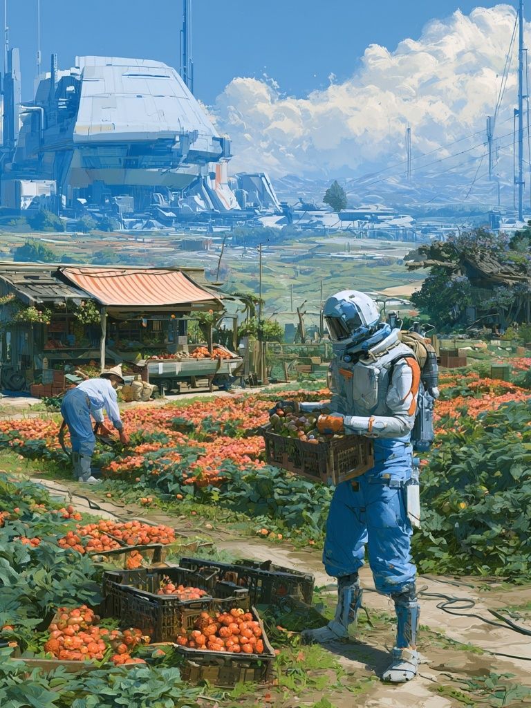 Futuristic Harvest Field Illustration Poster. poster — illustration art
