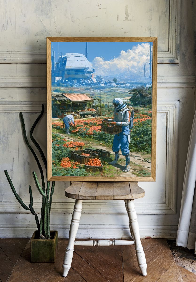 Futuristic Harvest Field Illustration Poster. room preview