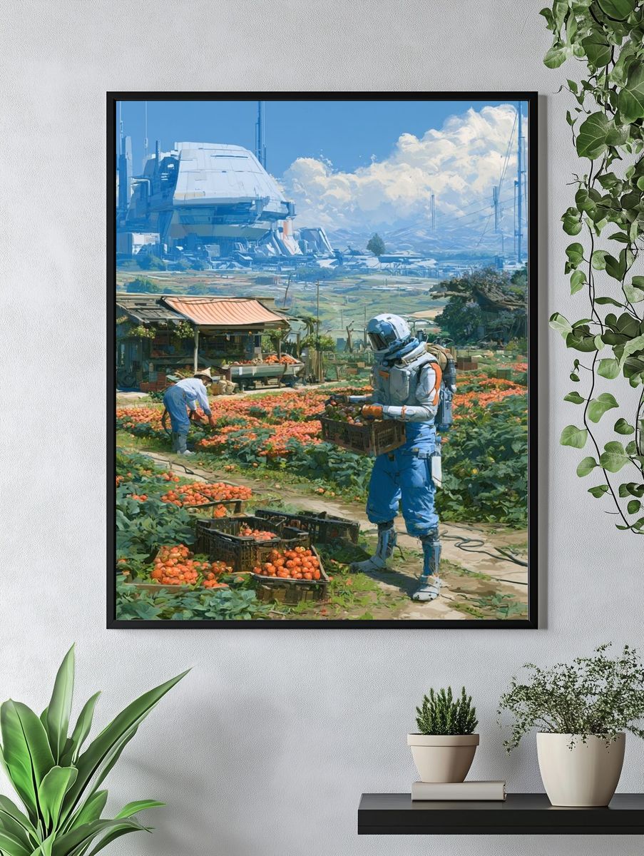 Futuristic Harvest Field Illustration Poster. — room view 4
